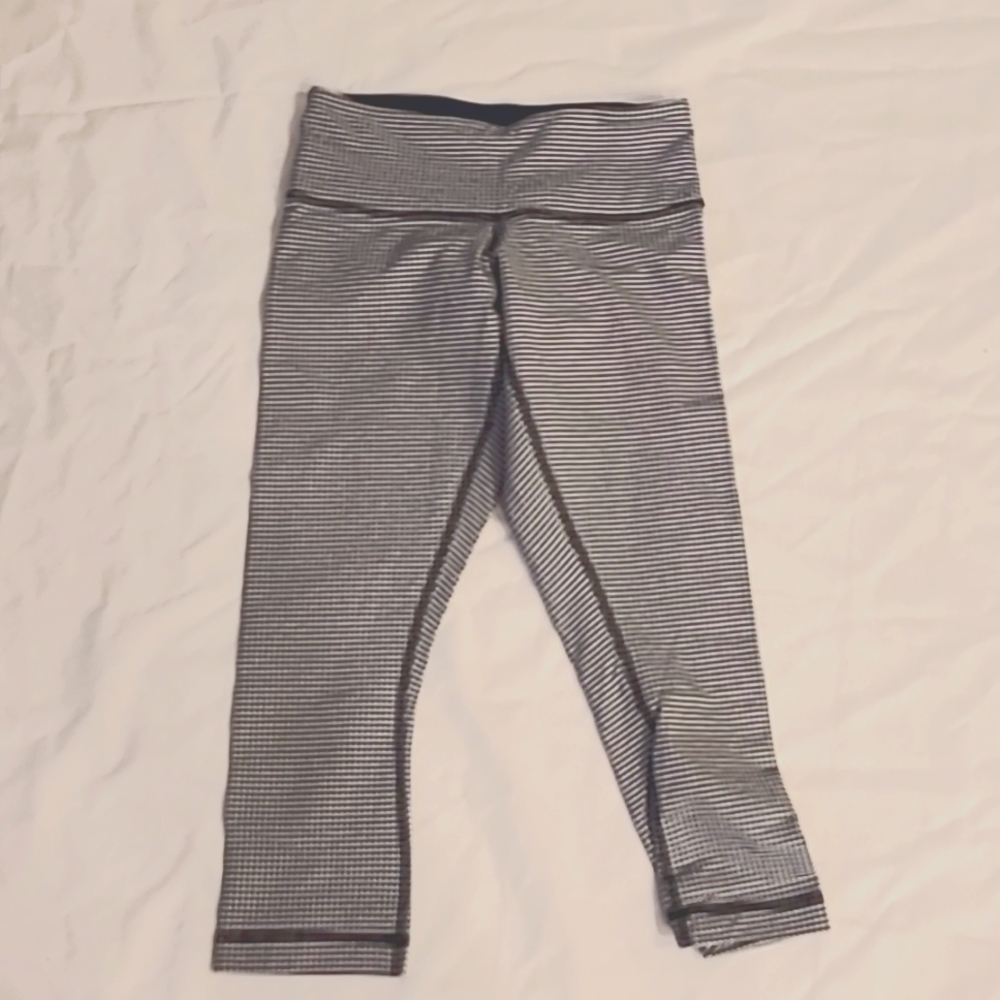 Lululemon navy and white plaid capris.